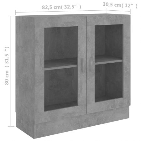 Dulap cu vitrină, gri beton, 82.5 x 30.5 x 80 cm, PAL