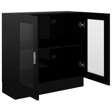 Dulap cu vitrină, negru extralucios, 82.5 x 30.5 x 80 cm, PAL