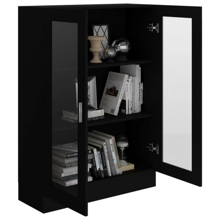 Dulap cu vitrină, negru, 82.5 x 30.5 x 115 cm, PAL