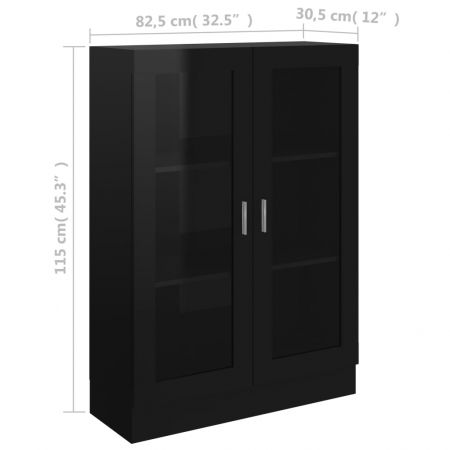 Dulap cu vitrină, negru extralucios, 82.5 x 30.5 x 115 cm, PAL