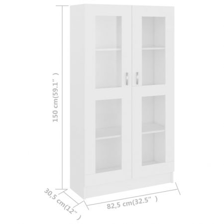 Dulap cu vitrină, alb, 82.5 x 30.5 x 150 cm, PAL
