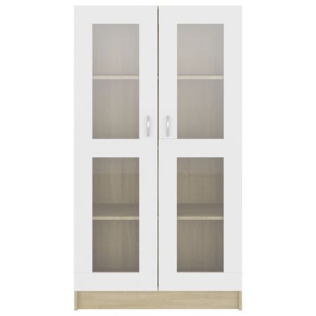 Dulap cu vitrină, alb&stejar Sonoma, 82.5 x 30.5 x 150 cm, PAL