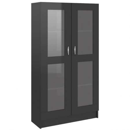 Dulap cu vitrină, negru extralucios, 82.5 x 30.5 x 150 cm, PAL