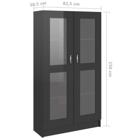 Dulap cu vitrină, negru extralucios, 82.5 x 30.5 x 150 cm, PAL