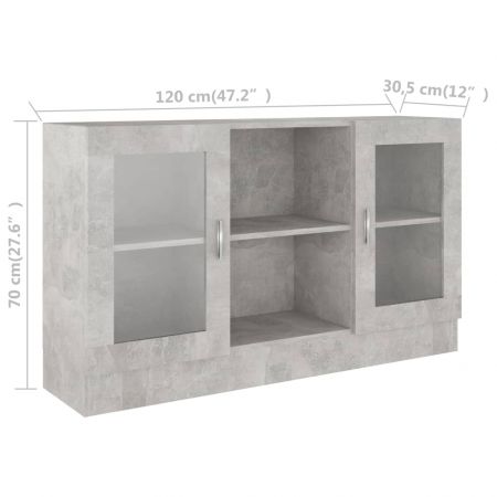 Dulap cu vitrina, gri beton, 120 x 30.5 x 70 cm