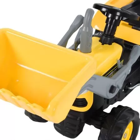 Tractor pentru copii cu pedale și excavator, galben și negru