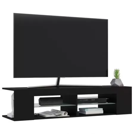 Comoda TV cu lumini LED, negru, 135 x 39 x 30 cm