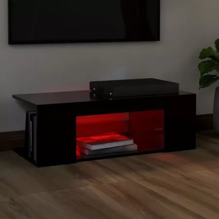 Comoda TV cu lumini LED, negru, 90 x 39 x 30 cm