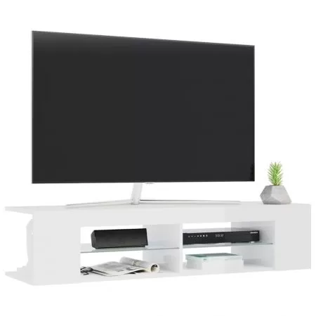Comoda TV cu lumini LED, alb lucios, 135 x 39 x 30 cm