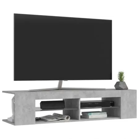 Comoda TV cu lumini LED, gri beton, 135 x 39 x 30 cm