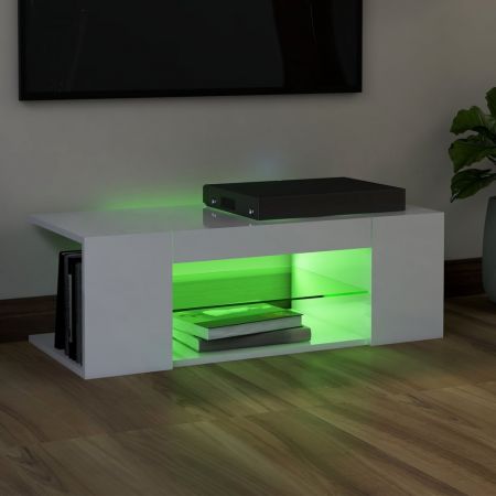 Comoda TV cu lumini LED, alb lucios, 90 x 39 x 30 cm