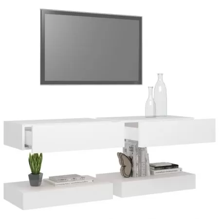 Set 2 bucati comode tv cu lumini led, alb, 60 x 35 cm