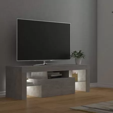Comoda TV cu lumini LED, gri beton, 120 x 35 x 40 cm