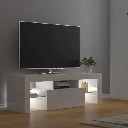 Comoda TV cu lumini LED, alb lucios, 120 x 35 x 40 cm