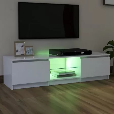 Comoda TV cu lumini LED, alb, 140 x 40 x 35.5 cm