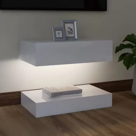 Comoda TV cu lumini LED, alb lucios, 60 x 35 cm