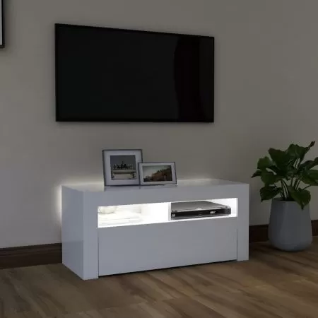 Comoda TV cu lumini LED, alb, 90 x 35 x 40 cm