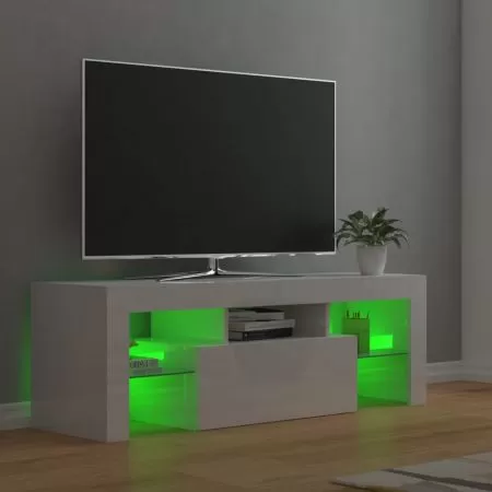 Comoda TV cu lumini LED, alb lucios, 120 x 35 x 40 cm
