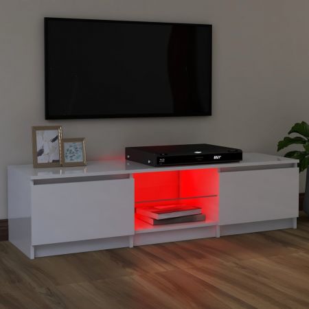 Comoda TV cu lumini LED, alb lucios, 120 x 30 x 35.5 cm