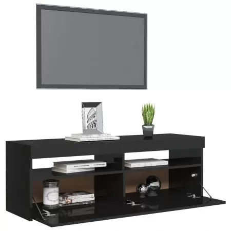 Comoda TV cu lumini LED, negru lucios, 120 x 35 x 40 cm