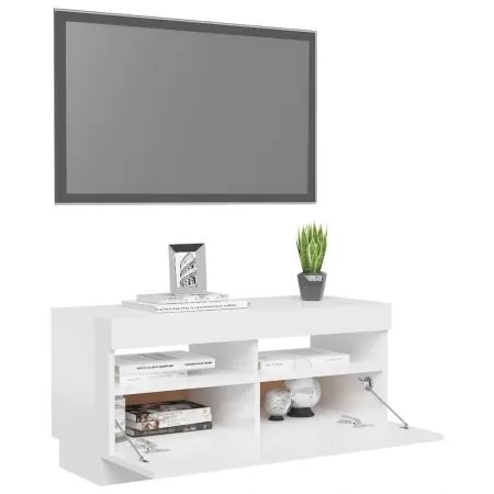 Comoda TV cu lumini LED, alb lucios, 80 x 35 x 40 cm