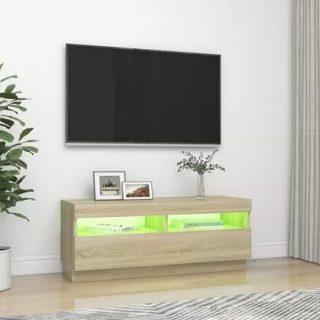 Comoda TV cu lumini LED, stejar sonoma, 100 x 35 x 40 cm