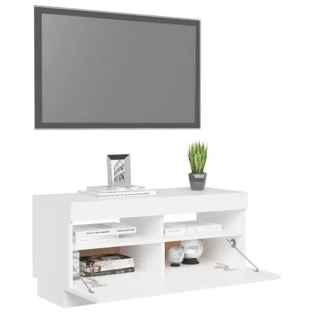 Comoda TV cu lumini LED, alb, 80 x 35 x 40 cm