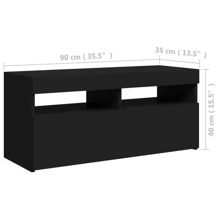 Comoda TV cu lumini LED, negru, 90 x 35 x 40 cm