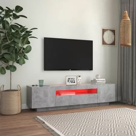 Comoda TV cu lumini LED, gri beton, 160 x 35 x 40 cm