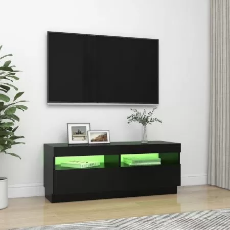 Comoda TV cu lumini LED, negru, 100 x 35 x 40 cm