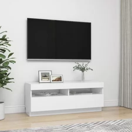 Comoda TV cu lumini LED, alb, 100 x 35 x 40 cm
