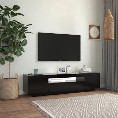 Comoda TV cu lumini LED, negru, 160 x 35 x 40 cm