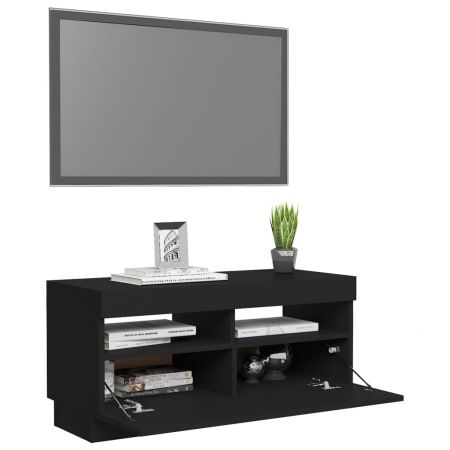 Comoda TV cu lumini LED, negru, 80 x 35 x 40 cm