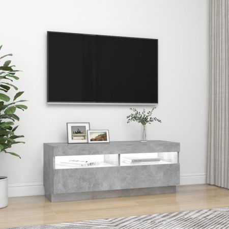 Comoda TV cu lumini LED, gri beton, 100 x 35 x 40 cm