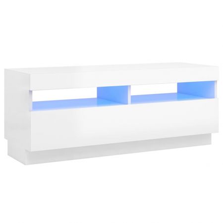 Comoda TV cu lumini LED, alb lucios, 100 x 35 x 40 cm