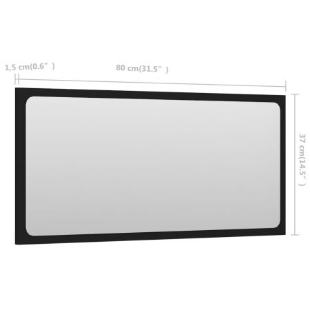 Oglinda de baie, negru, 80 x 1.5 x 37 cm