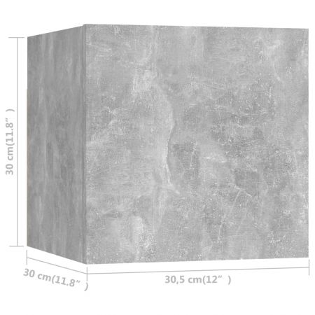 Set 4 bucati dulapuri tv montaj pe perete, gri beton, 30.5 x 30 x 30 cm