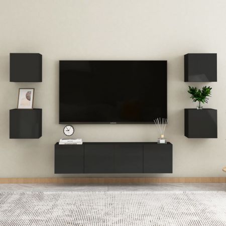 Dulapuri TV suspendate 4 buc. negru extralucios 30.5x30x30 cm, negru lucios, 30.5 x 30 x 30 cm