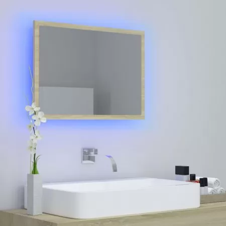 Oglinda de baie cu LED, stejar sonoma