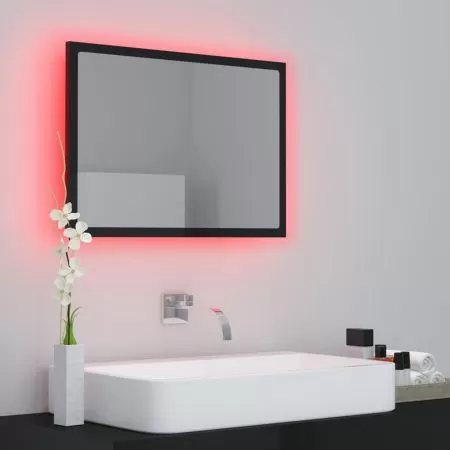 Oglinda de baie cu LED, negru lucios