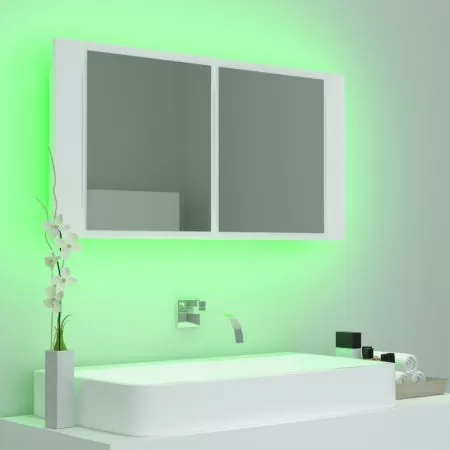 Dulap de baie cu oglinda si LED, alb