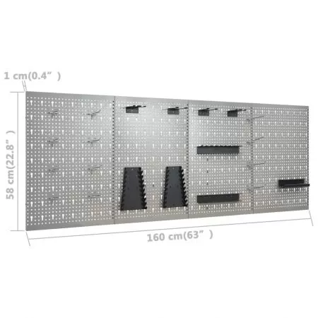 Set 4 bucati panouri pentru scule de perete, gri, 40 x 58 cm