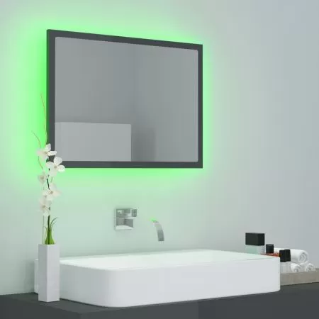 Oglinda de baie cu LED, gri lucios