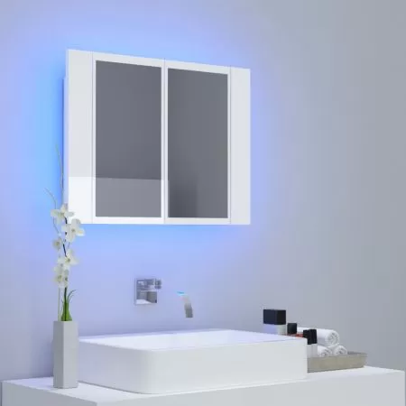 Dulap de baie cu oglinda/LED, alb lucios