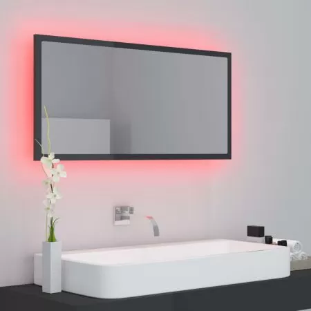 Oglinda de baie cu LED, negru lucios