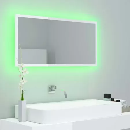 Oglinda de baie cu LED, alb si stejar sonoma