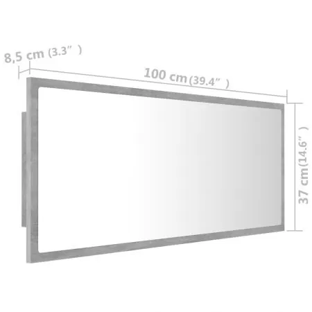 Oglinda de baie cu LED, gri beton