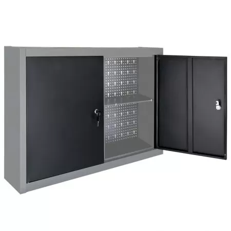 Dulap de perete pentru unelte gri & negru metal stil industrial, gri si negru, 80 x 19 x 60 cm