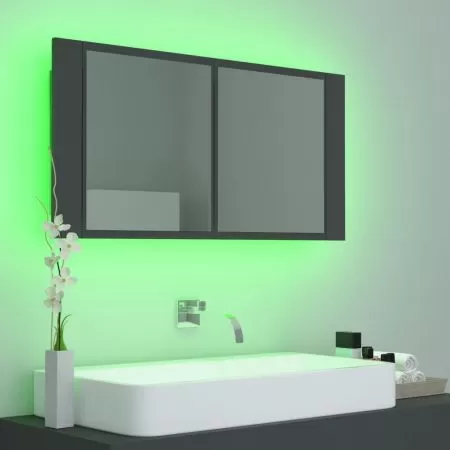 Dulap de baie cu oglinda si LED, gri