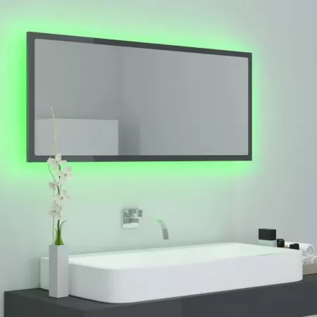 Oglinda de baie cu LED, gri lucios
